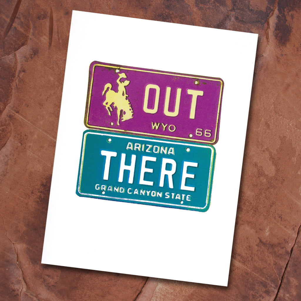 Out There: Wyoming & Colorado License Plates note card