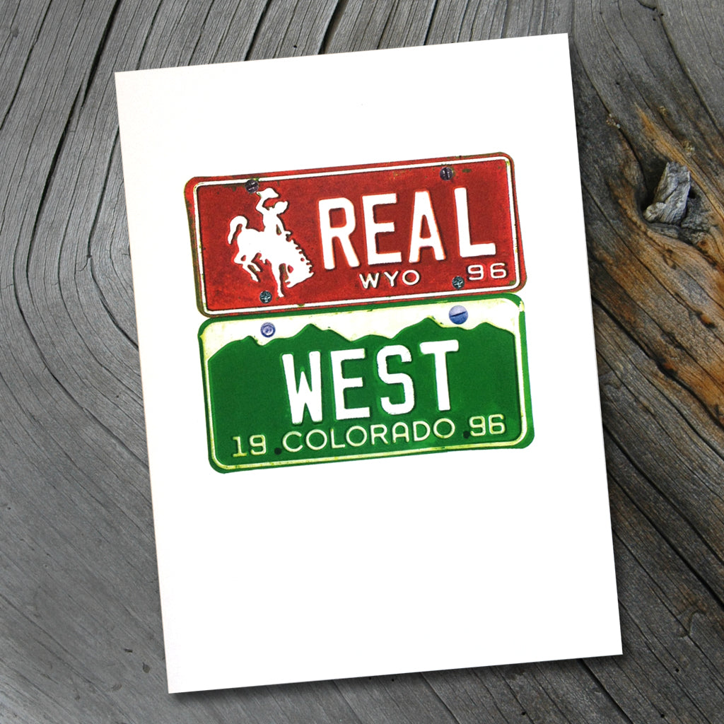 Real West: Wyoming & Colorado License Plates note card